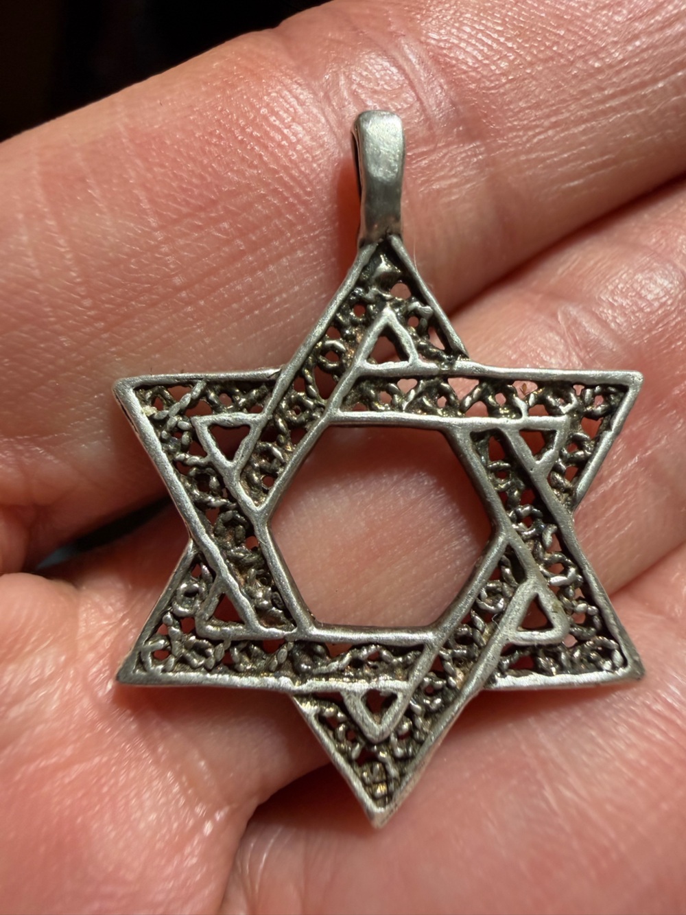 Vintage Sterling Silver Star of David Filigree Pendant